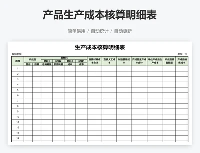 产品生产成本核算明细表