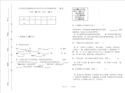 小升初综合试题精选小升初小学语文小升初模拟试卷IV卷