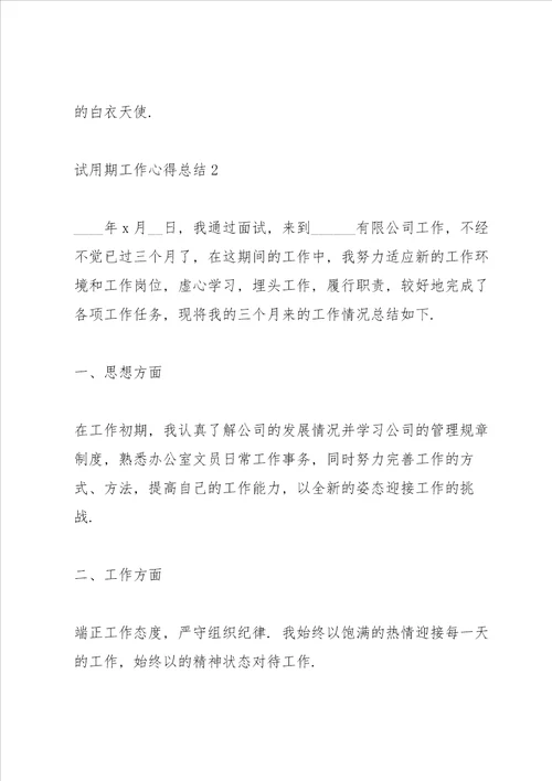 员工试用期工作心得总结范文大全