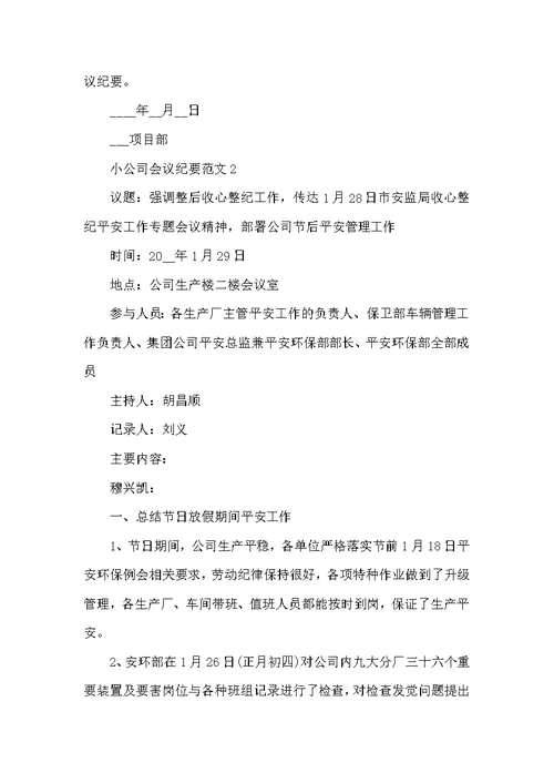 小公司会议纪要范文