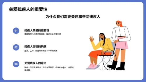 蓝色插画国际残疾人日科普介绍PPT模板