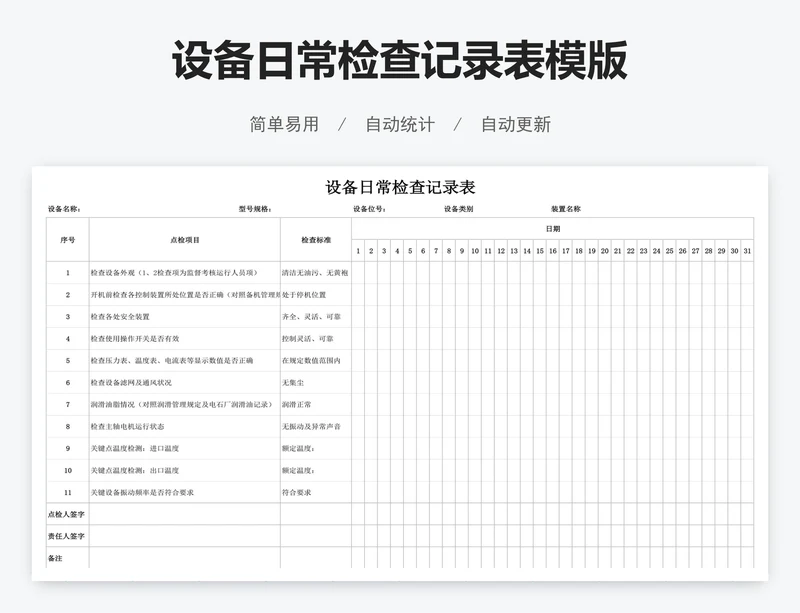 设备日常检查记录表模版