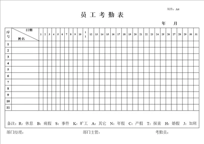 某酒店客服部员工考勤表