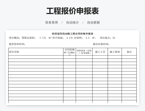 工程报价申报表