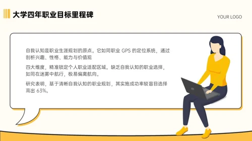 黄色插画风大学生职业教育通用型PPT模板