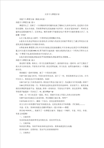 大学个人暑假计划