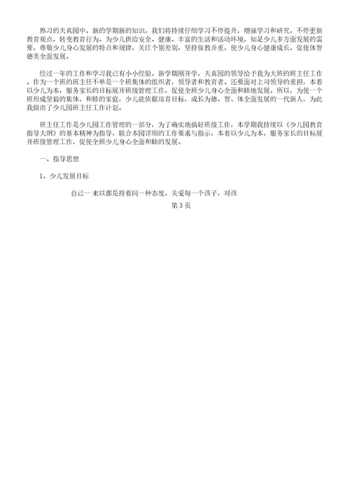 大班教师个人工作计划