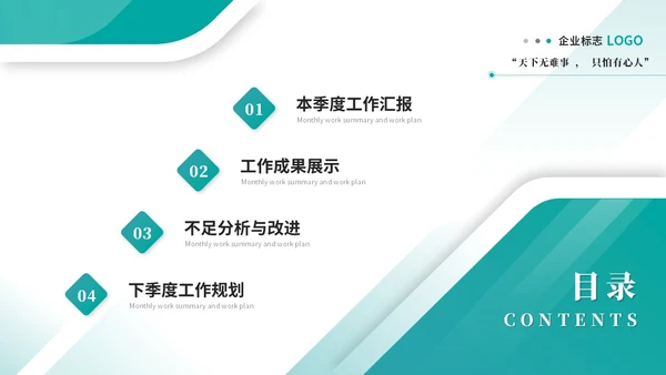 大气绿色简约几何季度工作总结季度工作汇报述职报告ppt模板