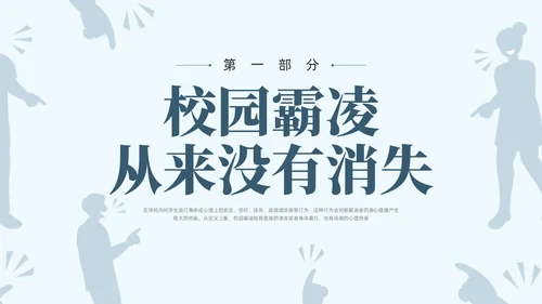 蓝色简约大学校园欺凌PPT培训课件