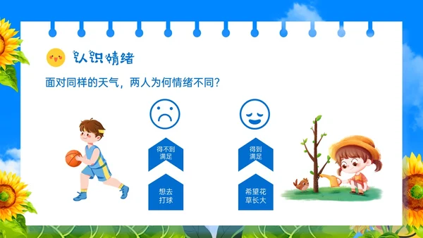蓝色卡通风格打败情绪怪兽小学生主题班会PPT模板情绪管理
