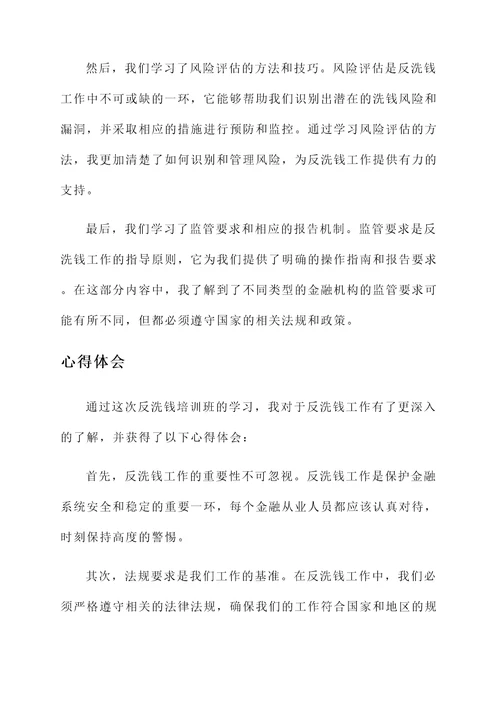 反洗钱培训班培训心得体会