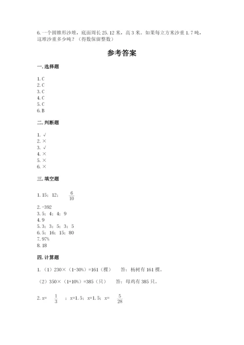 南阳市镇平县六年级下册数学期末测试卷a4版.docx