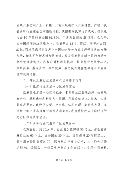 关于支持某县建设省亚麻行业发展中心区的请示_1.docx