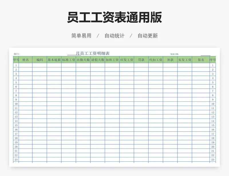 员工工资表通用版