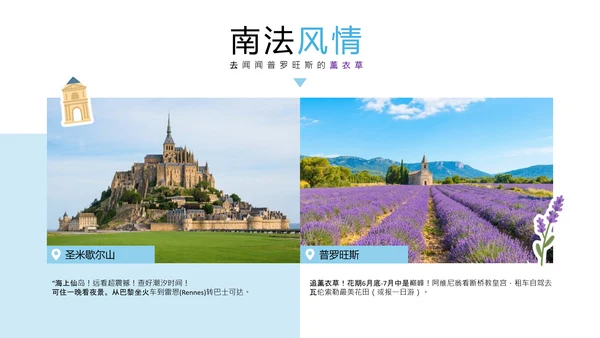 蓝绿色拼贴风法国旅游攻略PPT模板