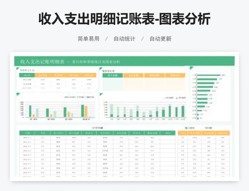 收入支出明细记账表-图表分析