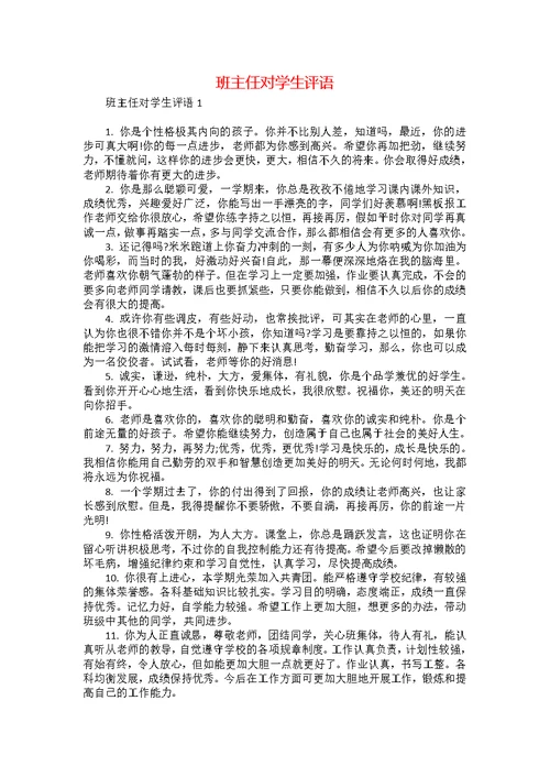 班主任对学生评语