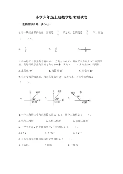 小学六年级上册数学期末测试卷含完整答案（名师系列）.docx
