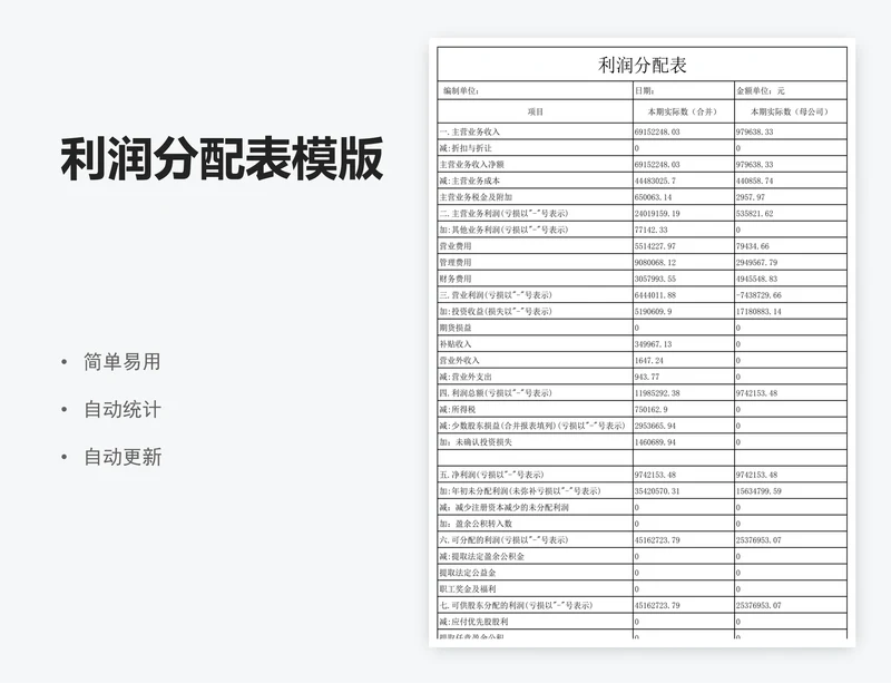 利润分配表模版