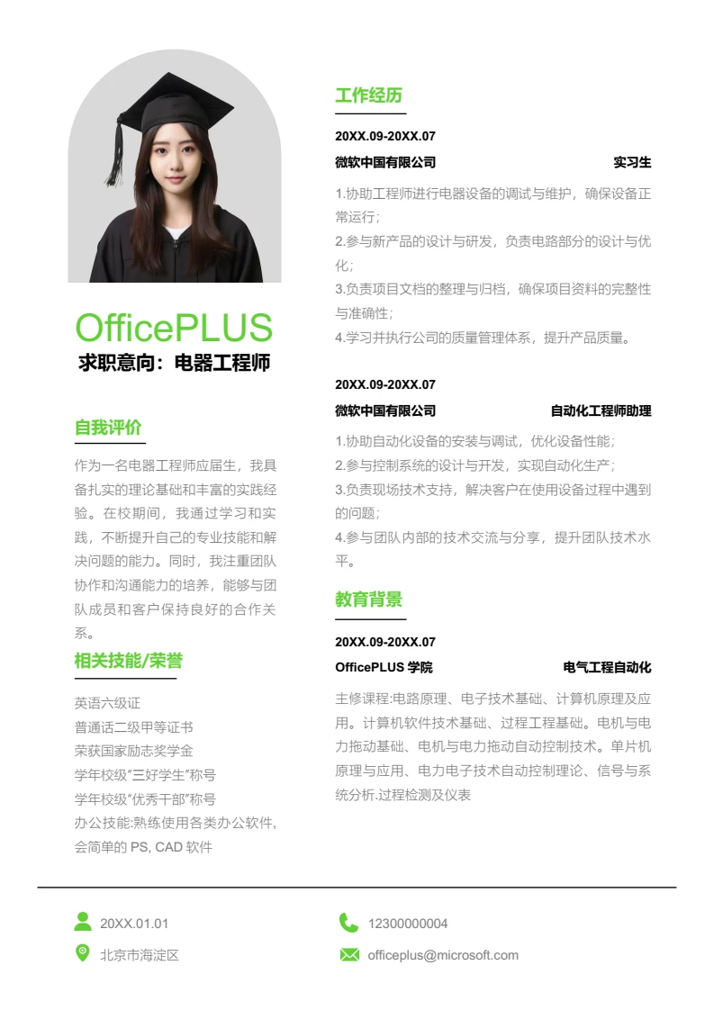 绿色清新电器工程师简历模板