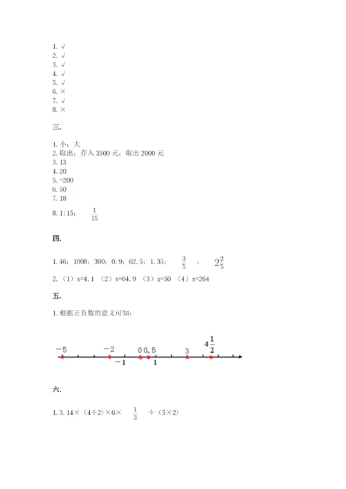 小学六年级下册数学摸底考试题及答案（最新）.docx