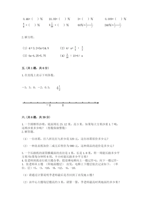 小学六年级数学摸底考试题附参考答案（满分必刷）.docx