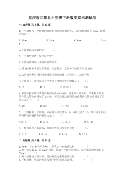 重庆市武隆县六年级下册数学期末测试卷1套.docx