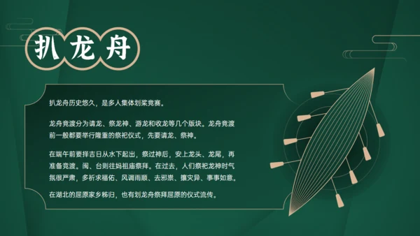墨绿色端午佳节节日介绍通用PPT模板