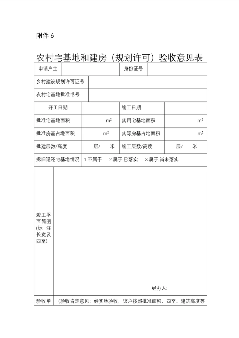 农村宅基地和建房(规划许可)验收意见表