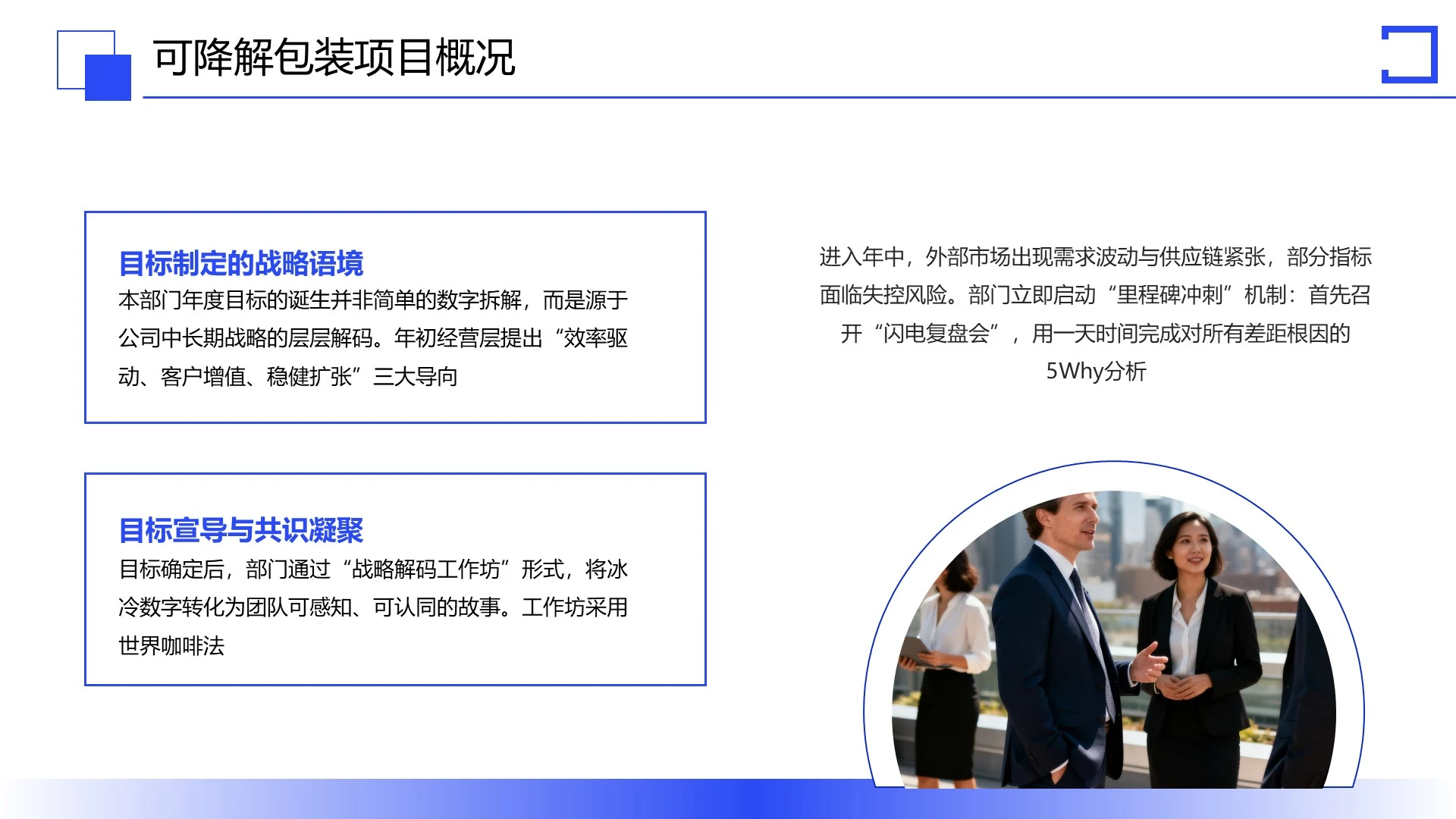 蓝色商务风项目汇报PPT单页