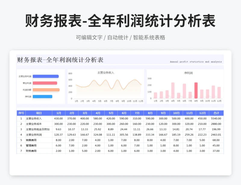 财务报表-全年利润统计分析表