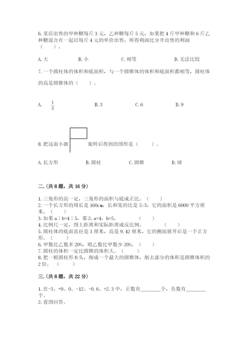 河南省平顶山市六年级下册数学期末考试试卷（网校专用）.docx