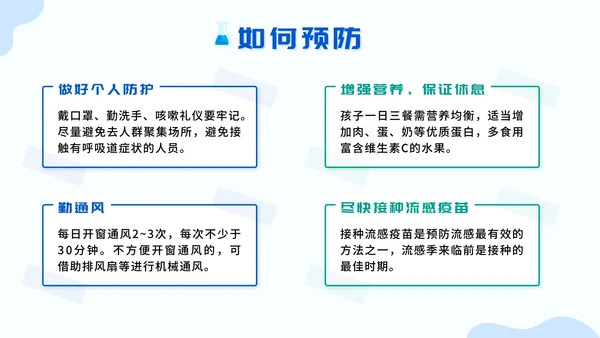 蓝色扁平认识甲流预防甲流主题班会带内容PPT模板