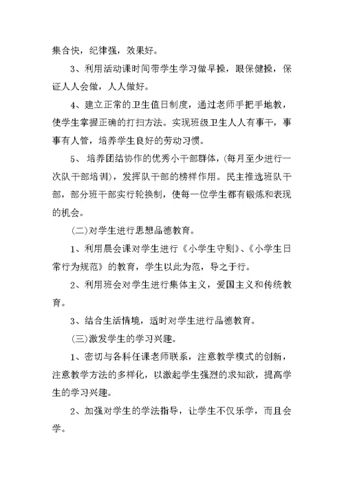 XX年小学实习班主任工作计划范文