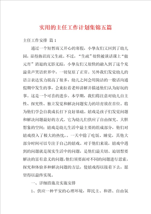 实用的主任工作计划集锦五篇