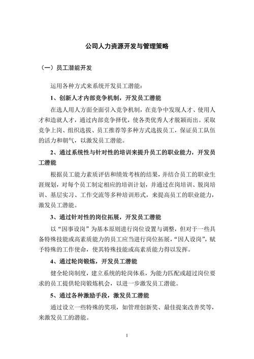 公司人力资源开发与管理策略