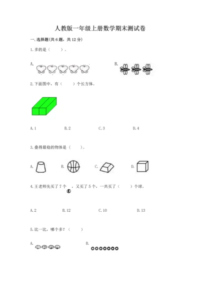 人教版一年级上册数学期末测试卷（综合题）word版.docx