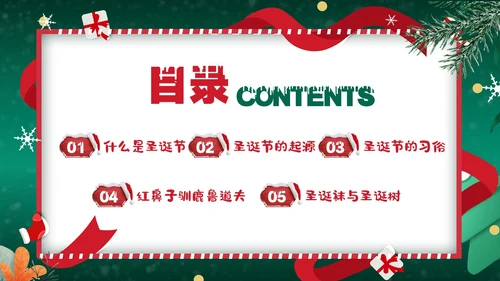 红绿插画圣诞节介绍PPT模板宣传PPT动态PPT