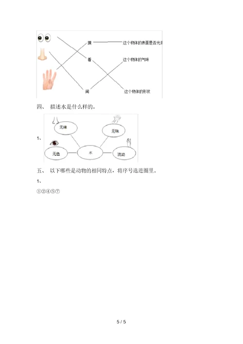 2021年苏教版一年级科学上册期中考试卷及答案【审定版】 5143