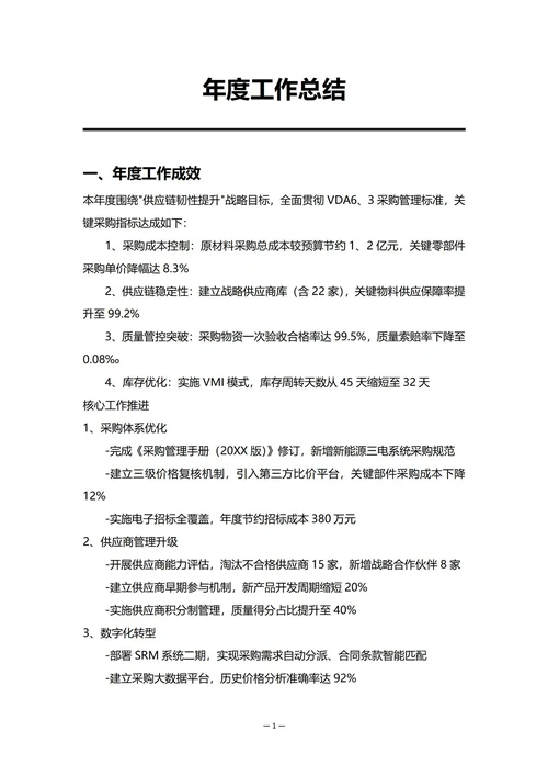 车企采购部门年度工作总结