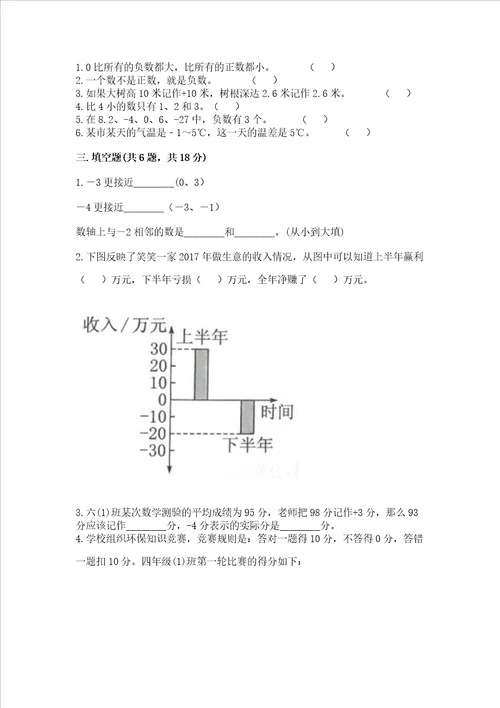 西师大版六年级上册数学第七单元 负数的初步认识 测试卷考点精练