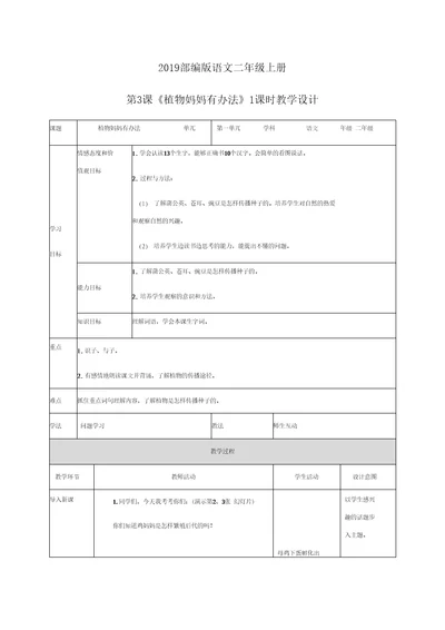 二年级上册语文教案1.3植物妈妈有办法人教新课标