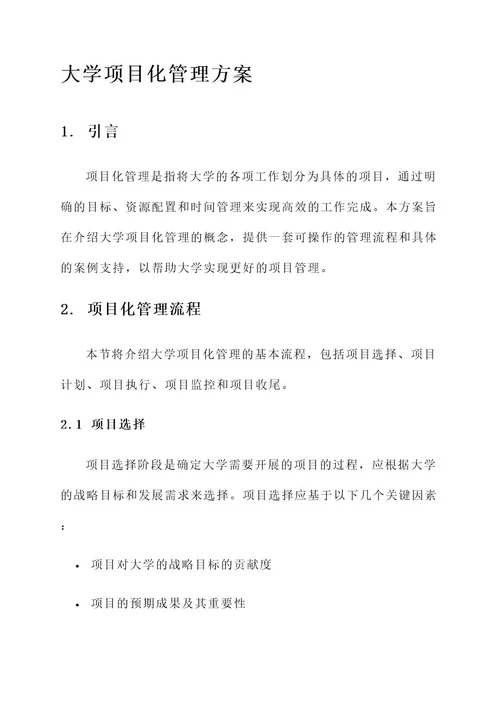 大学项目化管理方案