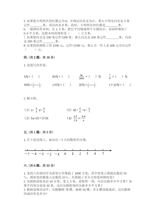 小学六年级下册数学摸底考试题精品（b卷）.docx