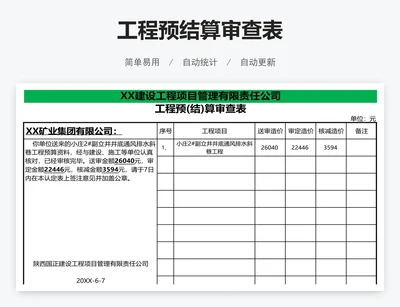 工程预结算审查表