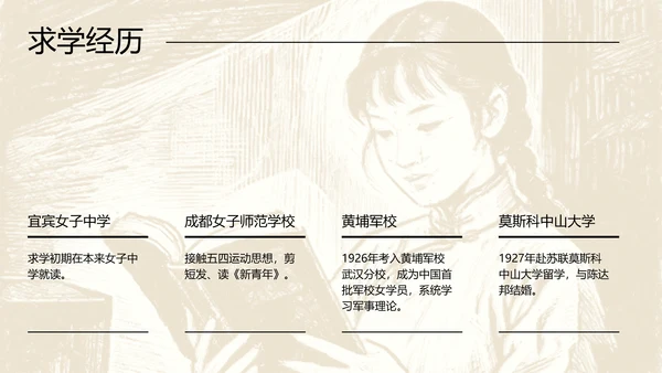 棕色中式复古做旧风格人物介绍赵一曼