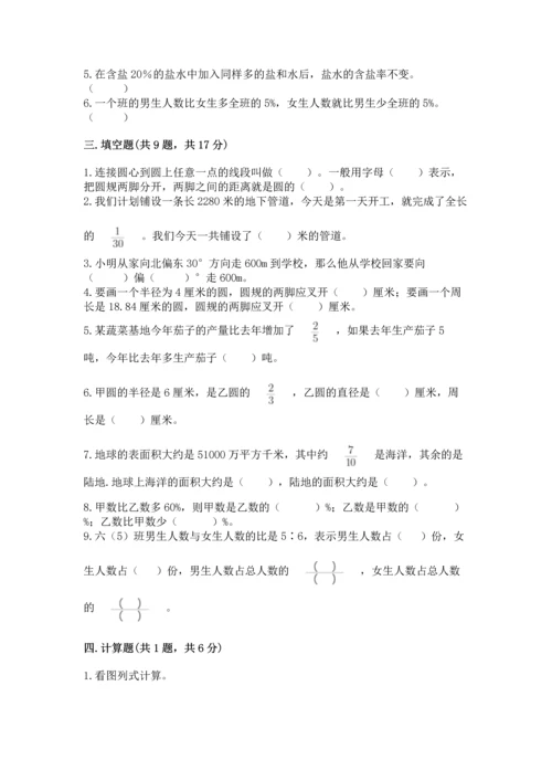 小学数学六年级上册期末测试卷附答案（研优卷）.docx