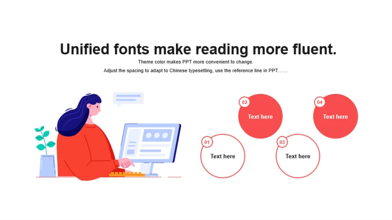 红色圆形女性办公插图4项PPT列表