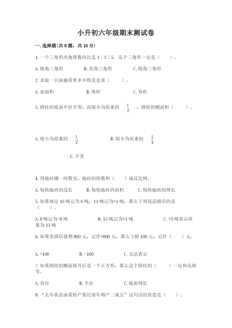 小升初六年级期末测试卷（综合卷）.docx