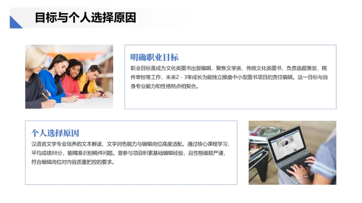 汉语言文学专业大学生职业生涯发展展示PPT模版